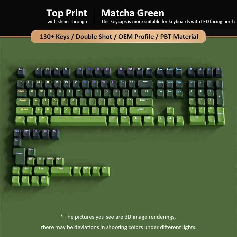 130+ Keys Matcha Green Double Shot PBT Keycaps Shine Through Keyboard Keycaps OEM Profile for Cherry MX Switches Gaming Keyboard