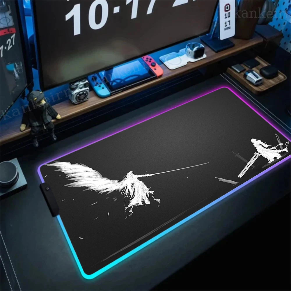 Gamer Computer Mousepad Final Fantasy 7 Gaming RGB Mouse Pad Backlit Mausepad Large Mousepad for Desk Keyboard LED Mat 900x400