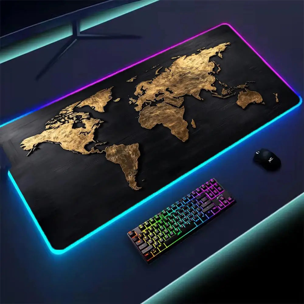 Simple Map Mouse Pad XXL RGB Gaming Mouse Pad Gamer Accessories Large LED Light Mousepads PC Computer Desk Mat with Backlit