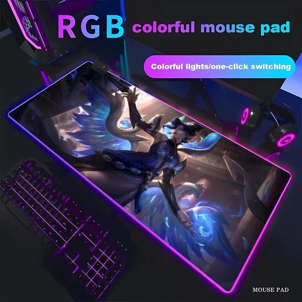 League of Legends Morgana Mouse Pad Games Beautiful RGB Gaming Mouse Pad HD Gamer Large LED Light PC Computer pad Non-slip Decor
