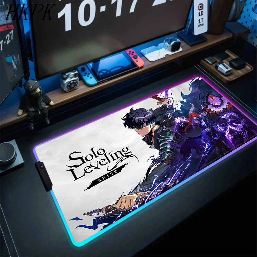 RGB Gaming Solo Leveling Mouse Pad Led Large Cool Mousepad Keyboard Carpet Xxl Game Rubber No-slip LED Mouse Mat With Backlight