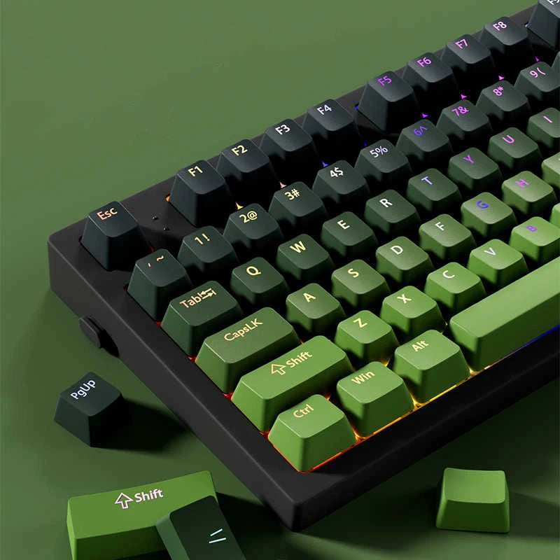 130+ Keys Matcha Green Double Shot PBT Keycaps Shine Through Keyboard Keycaps OEM Profile for Cherry MX Switches Gaming Keyboard