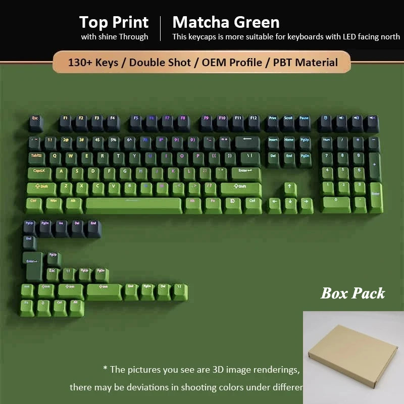 130+ Keys Matcha Green Double Shot PBT Keycaps Shine Through Keyboard Keycaps OEM Profile for Cherry MX Switches Gaming Keyboard