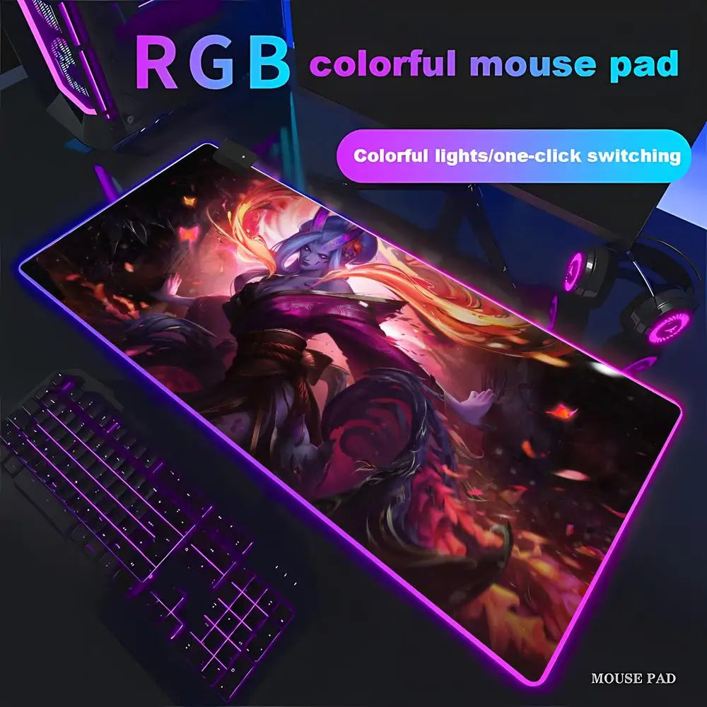 League of Legends Morgana Mouse Pad Games Beautiful RGB Gaming Mouse Pad HD Gamer Large LED Light PC Computer pad Non-slip Decor