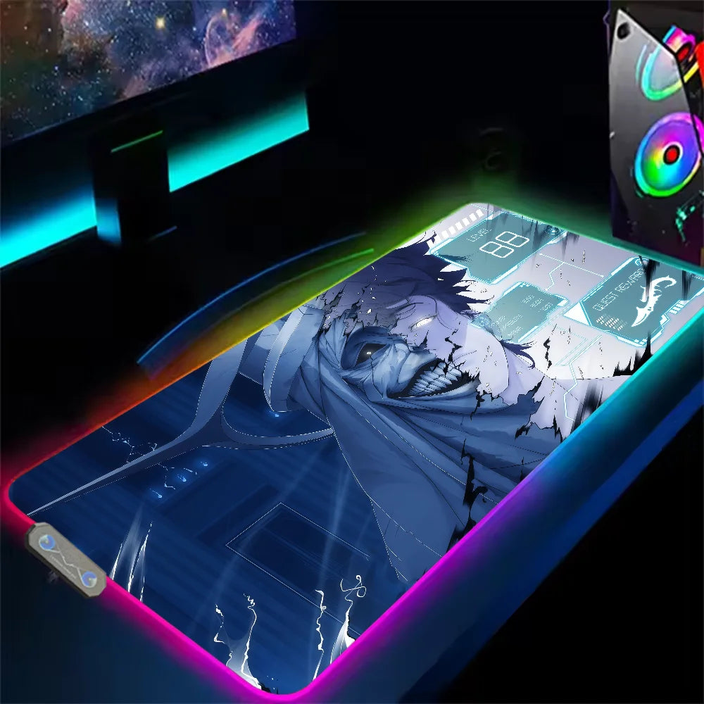 Solo L-Leveling Anime Jin woo Mouse Pad RGB LED Light Non-Slip Rubber Base Waterproof PC Home Best Price Desk-Mat USB Large Game