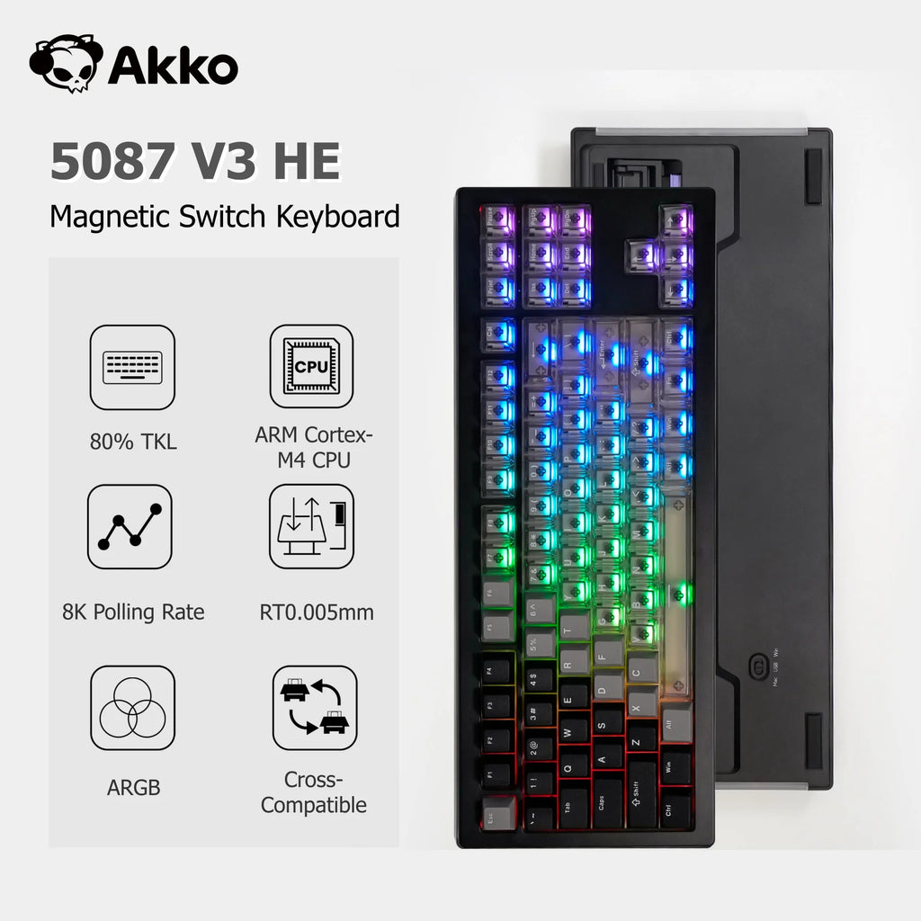 Akko 5087 V3 HE Magnetic Keyboard 80% TKL Layout Rapid Trigger 0.005mm 8K Polling Rate TypeC Wired Custom Gaming Keyboard