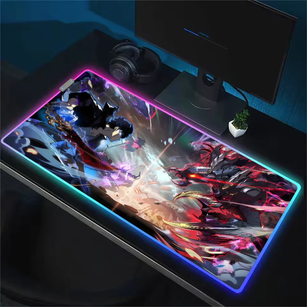 Solo L-Leveling Anime Jin woo Mouse Pad RGB LED Light Non-Slip Rubber Base Waterproof PC Home Best Price Desk-Mat USB Large Game