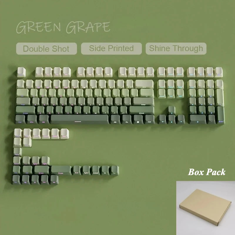 135 Key Cherry Profile Green Grape Keycaps Side Print Shine Through Keycaps Double Shot PBT Keycap for MX Switch Gaming Keyboard
