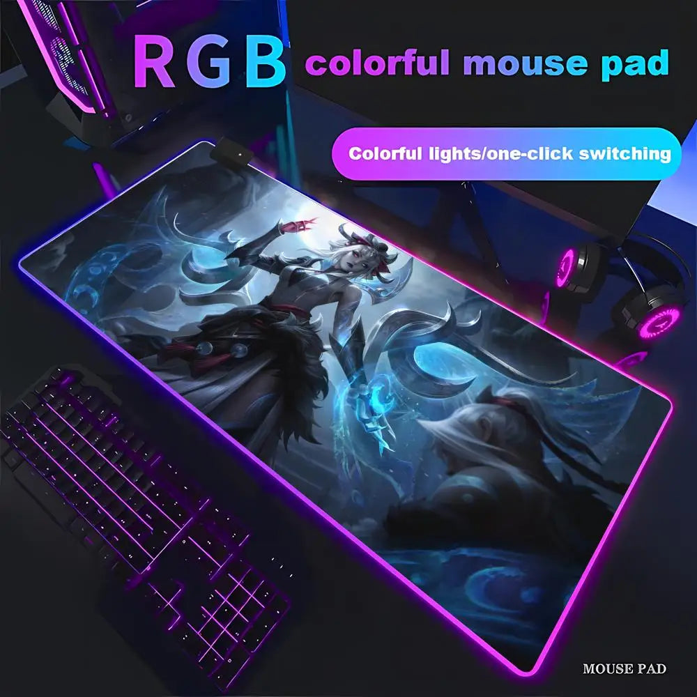 League of Legends Morgana Mouse Pad Games Beautiful RGB Gaming Mouse Pad HD Gamer Large LED Light PC Computer pad Non-slip Decor
